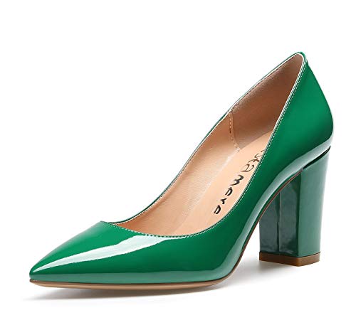 Castamere Damen High Heels Spitzen Blockabsatz Pumps 8CM Lackleder Grün Schuhe EU 37 von Castamere