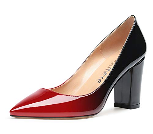 Castamere Damen High Heels Spitzen Blockabsatz Pumps 8CM Lackleder Rot Schwarz Schuhe EU 38.5 von Castamere