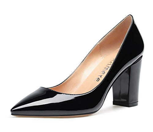 Castamere Damen High Heels Spitzen Blockabsatz Pumps 8CM Lackleder Schwarz Schuhe EU 42 von Castamere