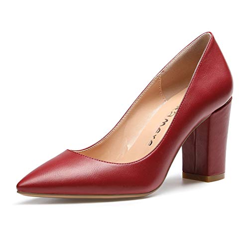 Castamere Damen High Heels Spitzen Blockabsatz Pumps 8CM PU Weinrot Schuhe EU 39 von Castamere