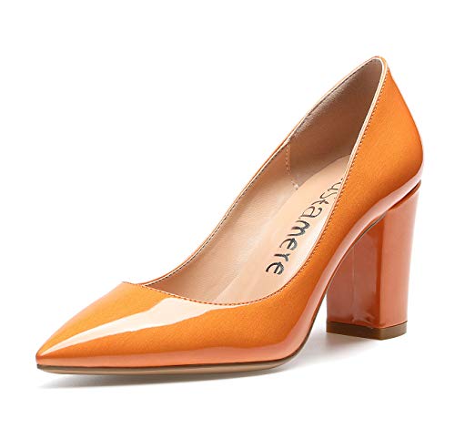Castamere Damen High Heels Spitzen Blockabsatz Pumps 8CM Perlglanz Orange Schuhe EU 43.5 von Castamere