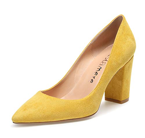 Castamere Damen High Heels Spitzen Blockabsatz Pumps 8CM Wildleder Gelb Schuhe EU 37 von Castamere