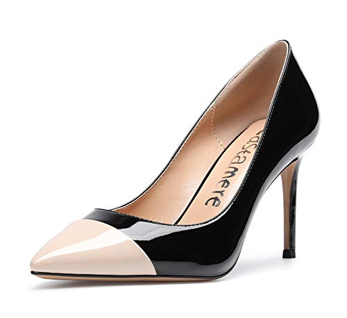 Castamere Damen High Heels Spitzen Pumps 8.5CM Stiletto Heels Lackleder Schwarz Nackt Schuhe EU 38.5 von Castamere