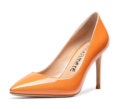Castamere Damen High Heels Spitzen Pumps 8.5CM Stiletto Heels Perlglanz Orange Schuhe EU 37 von Castamere