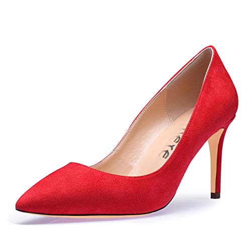 Castamere Damen High Heels Spitzen Pumps 8.5CM Stiletto Heels Rot Wildleder Schuhe EU 42.5 von Castamere