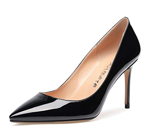 Castamere Damen High Heels Spitzen Pumps 8.5CM Stiletto Heels Schwarz Lackleder Schuhe EU 37 von Castamere