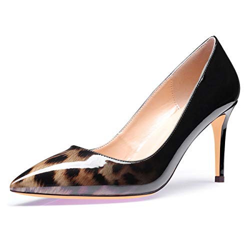 Castamere Damen High Heels Spitzen Pumps 8.5CM Stiletto Heels Schwarz Leopard Lackleder Schuhe EU 38 von Castamere