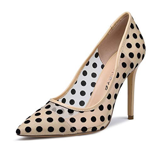 Castamere Damen High Heels Spitzen Stiletto Pumps 10CM Beige Tupfen Mesh Schuhe EU 43 von Castamere