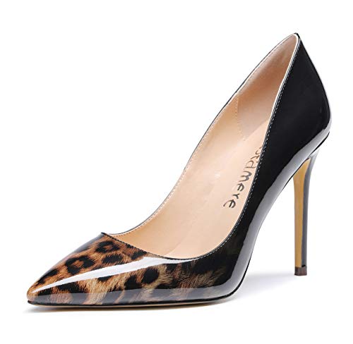 Castamere Damen High Heels Spitzen Stiletto Pumps 10CM Schwarz Leopard Lackleder Schuhe EU 43 von Castamere
