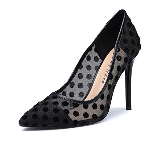 Castamere Damen High Heels Spitzen Stiletto Pumps 10CM Schwarz Tupfen Mesh Schuhe EU 36 von Castamere