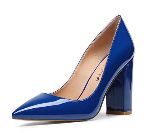 Castamere Damen High Heels Spitzen Zehen Blockabsatz Pumps 10CM Lackleder Blau Schuhe EU 39 von Castamere