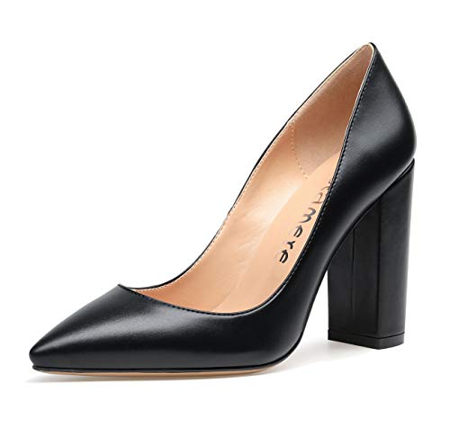 Castamere Damen High Heels Spitzen Zehen Blockabsatz Pumps 10CM PU Schwarz Schuhe EU 41.5 von Castamere