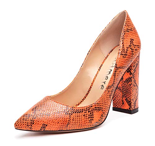 Castamere Damen High Heels Spitzen Zehen Blockabsatz Pumps 10CM Schlange Orange Schuhe EU 39.5 von Castamere