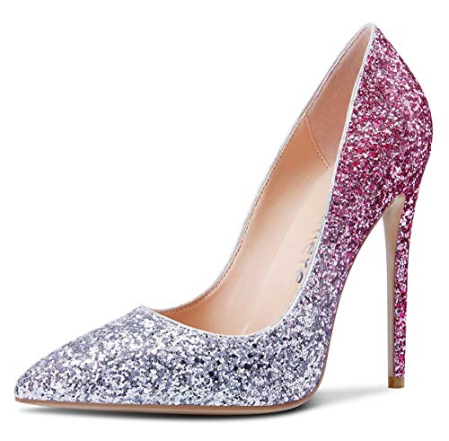 Castamere Damen High Heels Spitzen Zehen Mode Stilettos Slip-On Pumps 12CM Heel Shoes Pink Glitter Schuhe EU 36 von Castamere