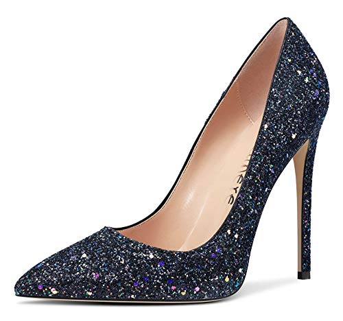 Castamere Damen High Heels Spitzen Zehen Mode Stilettos Slip-On Pumps 12CM Heel Shoes Schwarz Bunt Glitter Schuhe EU 42 von Castamere