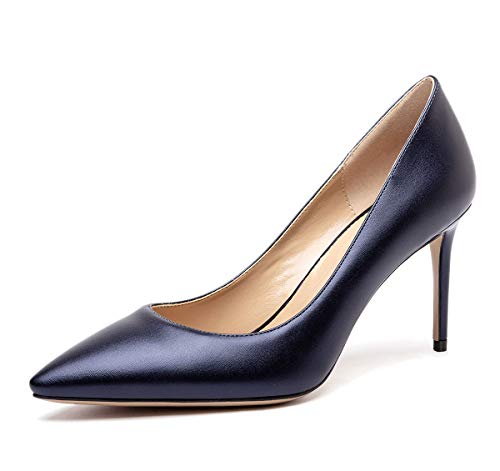 Castamere Damen High Heels Spitzen Zehen Mode Stilettos Slip-On Pumps 8.5CM Blau Navy Pu Schuhe EU 37.5 von Castamere