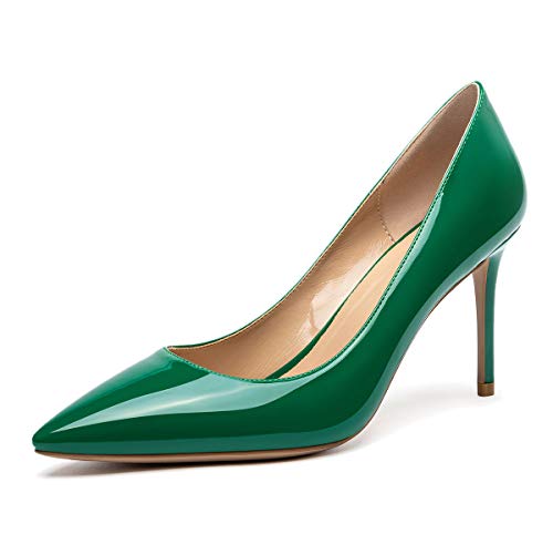 Castamere Damen High Heels Spitzen Zehen Mode Stilettos Slip-On Pumps 8.5CM Grün Lackleder Schuhe EU 38 von Castamere