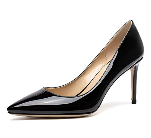 Castamere Damen High Heels Spitzen Zehen Mode Stilettos Slip-On Pumps 8.5CM Schwarz Lackleder Schuhe EU 43 von Castamere