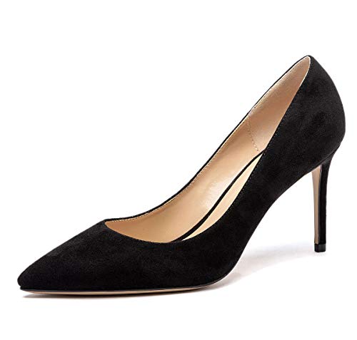 Castamere Damen High Heels Spitzen Zehen Mode Stilettos Slip-On Pumps 8.5CM Schwarz Wildleder Schuhe EU 39 von Castamere