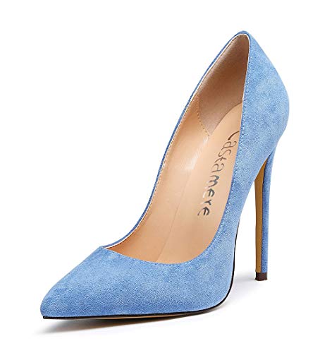 Castamere Damen High Heels Spitzen Zehen Stilettos Slip on Pumps 12CM Blau Wildleder Schuhe EU 44 von Castamere