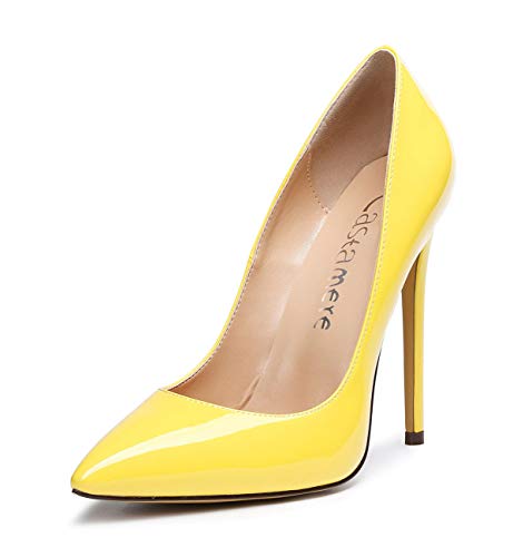 Castamere Damen High Heels Spitzen Zehen Stilettos Slip on Pumps 12CM Gelb Lackleder Schuhe EU 45 von Castamere
