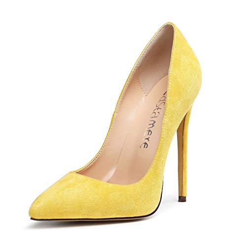 Castamere Damen High Heels Spitzen Zehen Stilettos Slip on Pumps 12CM Gelb Wildleder Schuhe EU 41.5 von Castamere