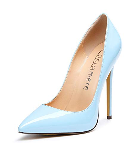 Castamere Damen High Heels Spitzen Zehen Stilettos Slip on Pumps 12CM Hellblau Lackleder Schuhe EU 44 von Castamere
