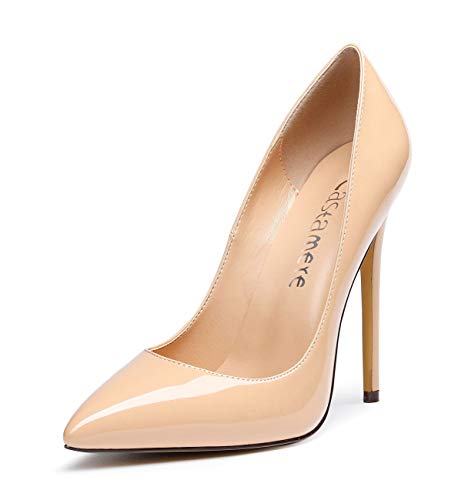 Castamere Damen High Heels Spitzen Zehen Stilettos Slip on Pumps 12CM Nackt Lackleder Schuhe EU 37 von Castamere