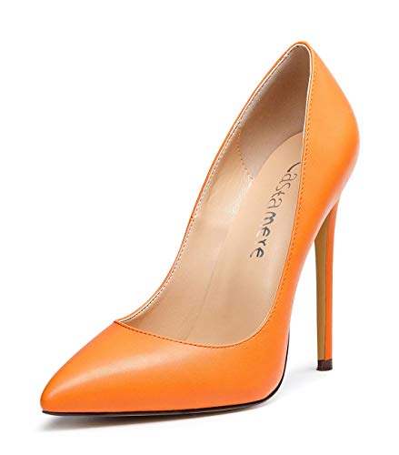 Castamere Damen High Heels Spitzen Zehen Stilettos Slip on Pumps 12CM Orange PU Schuhe EU 39 von Castamere
