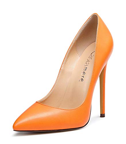 Castamere Damen High Heels Spitzen Zehen Stilettos Slip on Pumps 12CM Orange PU Schuhe EU 39.5 von Castamere