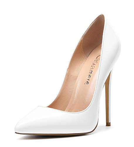 Castamere Damen High Heels Spitzen Zehen Stilettos Slip on Pumps 12CM Weiß Lackleder Schuhe EU 36 von Castamere