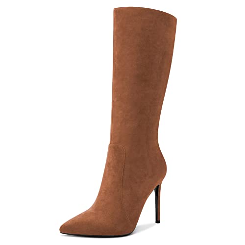 Castamere Damen Hoher High Absatz Heel 10 CM Heels Spitze Zehenkappe Reißverschluss Mid Calf Stiefel Hochzeit Büroschuhe Sexy Dress Stiefel Braun A 36 EU Castamere Damen Hoher High Absatz Heel 10 CM Heels Spitze Zehenkappe Reißverschluss Mid Calf Stiefel Hochzeit Büroschuhe Sexy Dress Stiefel Braun A 36 EU von Castamere