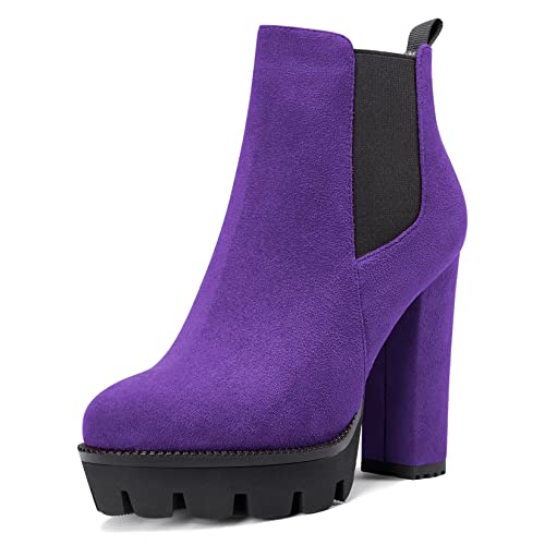 Castamere Damen Hoher High Absatz Heel Chunky Blockabsatz Plateau Plattform Runde Zehenkappe Stiefeletten Slip-on Klassisch Stiefel Violett 40 EU Castamere Damen Hoher High Absatz Heel Chunky Blockabsatz Plateau Plattform Runde Zehenkappe Stiefeletten Slip-on Klassisch Stiefel Violett 40 EU von Castamere