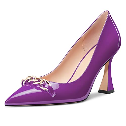 Castamere Damen Hoher High Absatz Heel Chunky Blockabsatz Spitze Zehenkappe Pumps Slip-on Party Dress 8.5 cm Heels Violett Lackleder 37 EU von Castamere