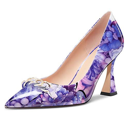 Castamere Damen Hoher High Absatz Heel Chunky Blockabsatz Spitze Zehenkappe Pumps Slip-on Party Dress 8.5 cm Heels Violett Mehrfarbig 38 EU von Castamere