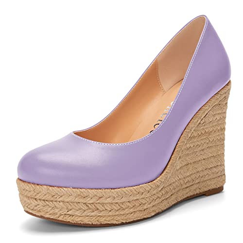 Castamere Damen Hoher High Absatz Heel Keilabsatz Plateau Plattform Runde Zehenkappe Pumps Slip-on Klassisch Cute Büroschuhe Schuhe Violett 36 EU von Castamere