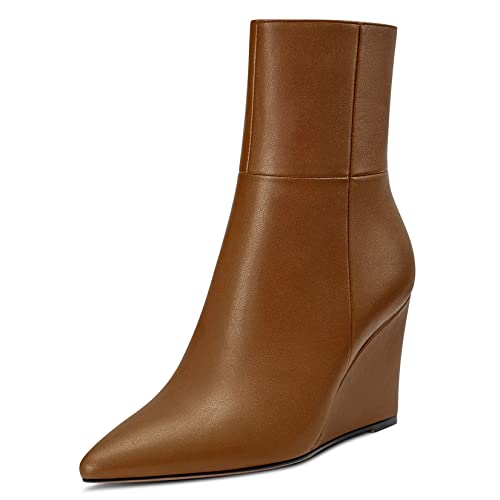 Castamere Damen Hoher High Absatz Heel Keilabsatz Spitze Zehenkappe Stiefeletten Klassisch Reißverschluss Slip-on Stiefel Party Hochzeit 8.5 CM Heels Braun 37 EU von Castamere