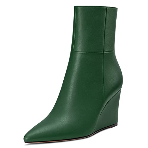 Castamere Damen Hoher High Absatz Heel Keilabsatz Spitze Zehenkappe Stiefeletten Klassisch Reißverschluss Slip-on Stiefel Party Hochzeit 8.5 CM Heels Grün A 38 EU von Castamere