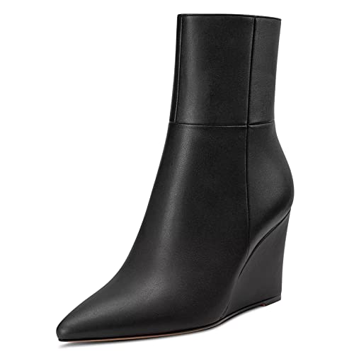 Castamere Damen Hoher High Absatz Heel Keilabsatz Spitze Zehenkappe Stiefeletten Klassisch Reißverschluss Slip-on Stiefel Party Hochzeit 8.5 CM Heels Schwarz 36 EU von Castamere