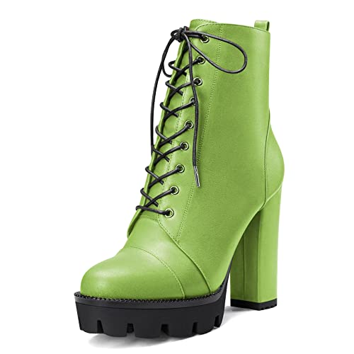 Castamere Damen Hoher High Absatz Heel Plateau Plattform Chunky Blockabsatz Runde Zehenkappe Stiefeletten Schnüren Schnürung Reißverschluss Stiefel Grün 37 EU von Castamere