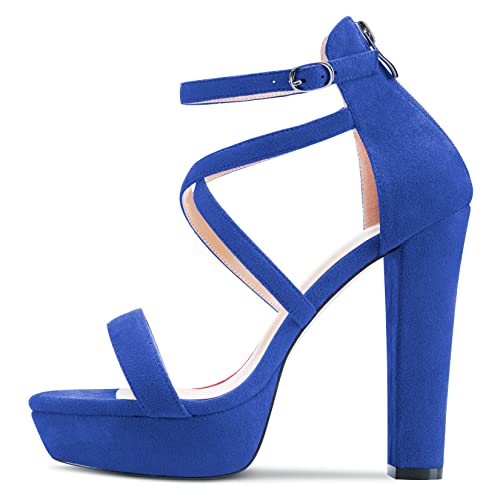 Castamere Damen Hoher High Absatz Heel Plateau Plattform Peep Open Zehenkappe Kreuzriemen Sandalen Knöchelriemen 13 CM Heels Blau Wildleder 37 EU von Castamere