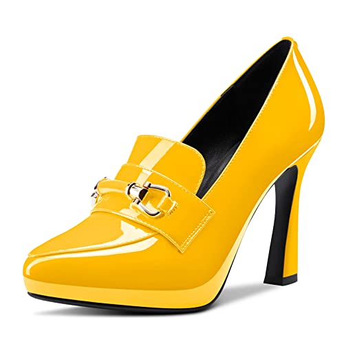 Castamere Damen Hoher High Absatz Heel Plateau Plattform Spitze Zehenkappe Pumps Klassisch Slip-on Party Büroschuhe Hochzeit 10 cm Heels Gelb 40 EU von Castamere