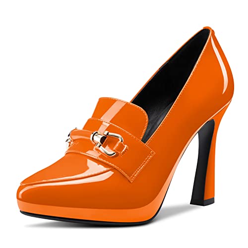 Castamere Damen Hoher High Absatz Heel Plateau Plattform Spitze Zehenkappe Pumps Klassisch Slip-on Party Büroschuhe Hochzeit 10 cm Heels Orange 45 EU von Castamere