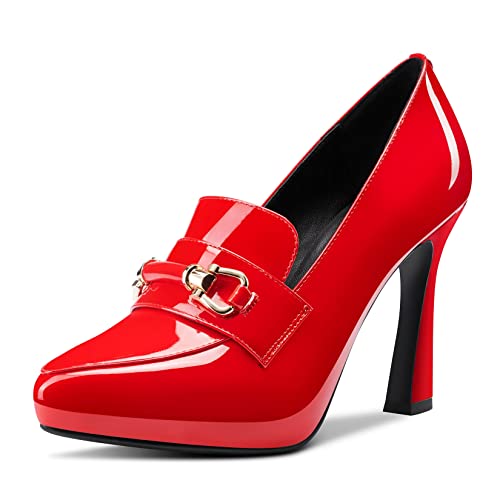 Castamere Damen Hoher High Absatz Heel Plateau Plattform Spitze Zehenkappe Pumps Klassisch Slip-on Party Büroschuhe Hochzeit 10 cm Heels Rot A 40 EU von Castamere
