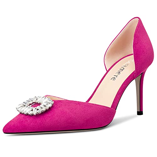 Castamere Damen Hoher High Absatz Heel Spitze Zehenkappe Pumps Two-Piece Slip-on Diamant Kristall Abschlussball Dress 8 cm Heels Magenta 41 EU von Castamere