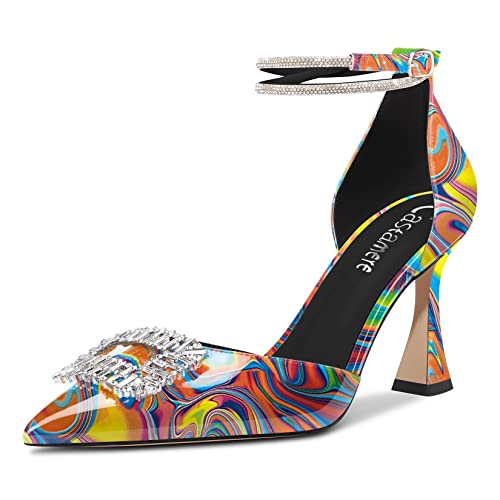 Castamere Damen Hoher High Chunky Blockabsatz Absatz Heel Knöchelriemen Diamant Kristall Spitze Zehenkappe Pumps 8.5 cm Heels Mehrfarbig 39 EU Castamere Damen Hoher High Chunky Blockabsatz Absatz Heel Knöchelriemen Diamant Kristall Spitze Zehenkappe Pumps 8.5 cm Heels Mehrfarbig 39 EU von Castamere