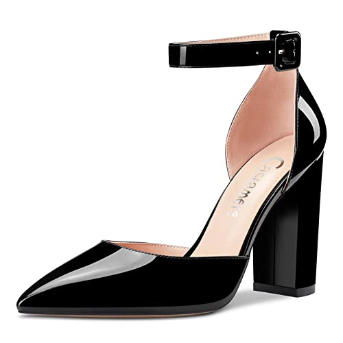 Castamere Damen Hoher High Chunky Blockabsatz Absatz Heel Spitze Zehenkappe Sandalen Knöchelriemen Clear Two-Piece Pumps 10 CM Heels Schwarz 36 EU von Castamere
