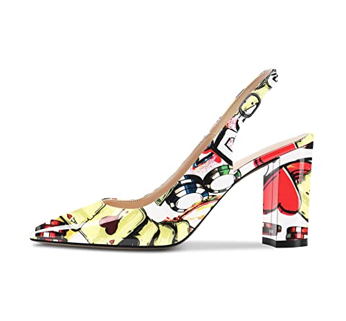 Castamere Damen Hoher High Chunky Blockabsatz Absatz Heel Spitze Zehenkappe Slingback Pumps Slip-on Knöchelriemen Dress Clear Sandalen 8.5 cm Heels Mehrfarbig Lackleder 44 EU Castamere Damen Hoher High Chunky Blockabsatz Absatz Heel Spitze Zehenkappe Slingback Pumps Slip-on Knöchelriemen Dress Clear Sandalen 8.5 cm Heels Mehrfarbig Lackleder 44 EU von Castamere