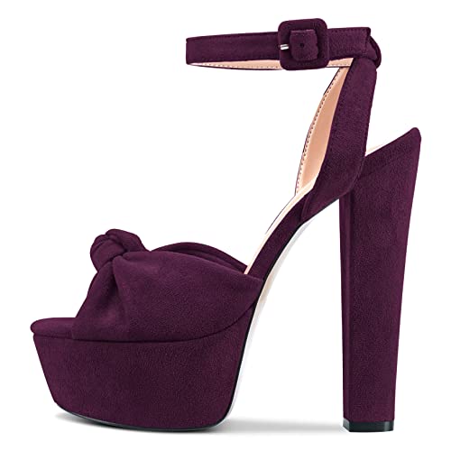 Castamere Damen Hoher High Chunky Blockabsatz Plateau Plattform Absatz Heel Peep Open Zehenkappe Knöchelriemen Bogenknoten Sandalen Violett A 44 EU von Castamere