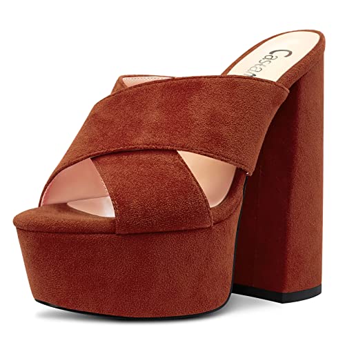 Castamere Damen Hoher High Chunky Blockabsatz Plateau Plattform Absatz Heel Peep Open Zehenkappe Slip-on Sandalen Lässig Dress 15 CM Heels Dunkelbraun 41 EU von Castamere